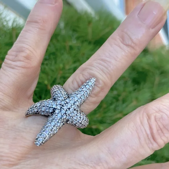 Sterling Silver Starfish Ring • 925 CZ Sparkle - Picture 2 of 9
